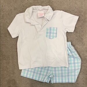 White and Blue Checkered Toddler Outfit